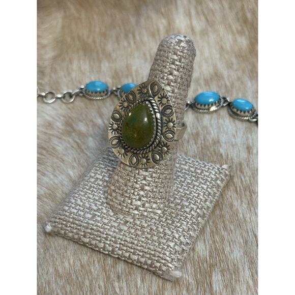 Native American SW Sterling Silver emerald valley Turquoise Ring Adj💚Stamped - Picture 7 of 11